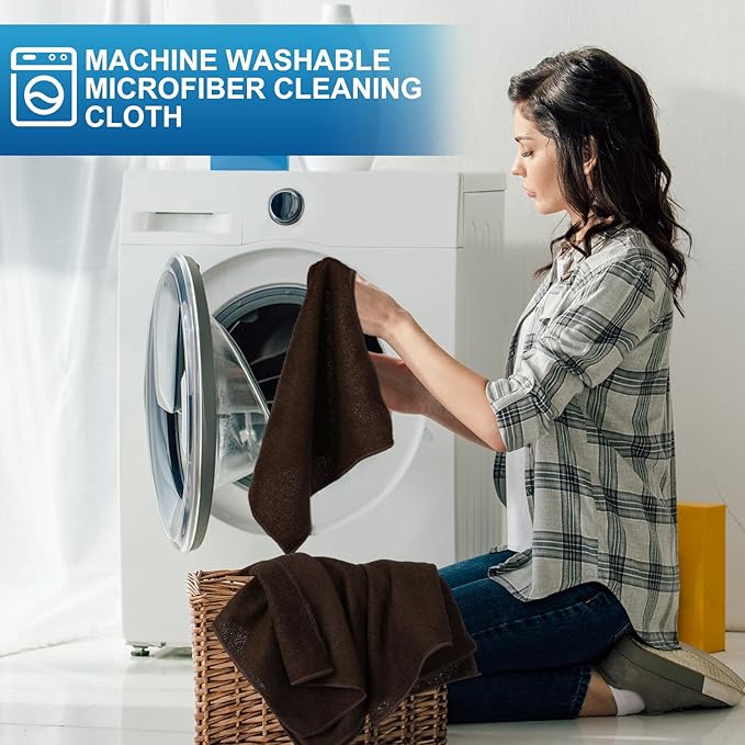 Tenare 100 Pack 12'' x 12'' Microfiber Cleaning Cloths Reusable Cleaning Rags Bulk Microfiber Towels Softer Highly Absorbent Washcloths for House Kitchen Car Window(Brown)