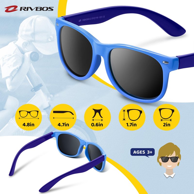 RIVBOS Kids Sunglasses Polarized UV Protection Flexible Rubber Glasses Shades with Strap for Boys Girls Navy blue