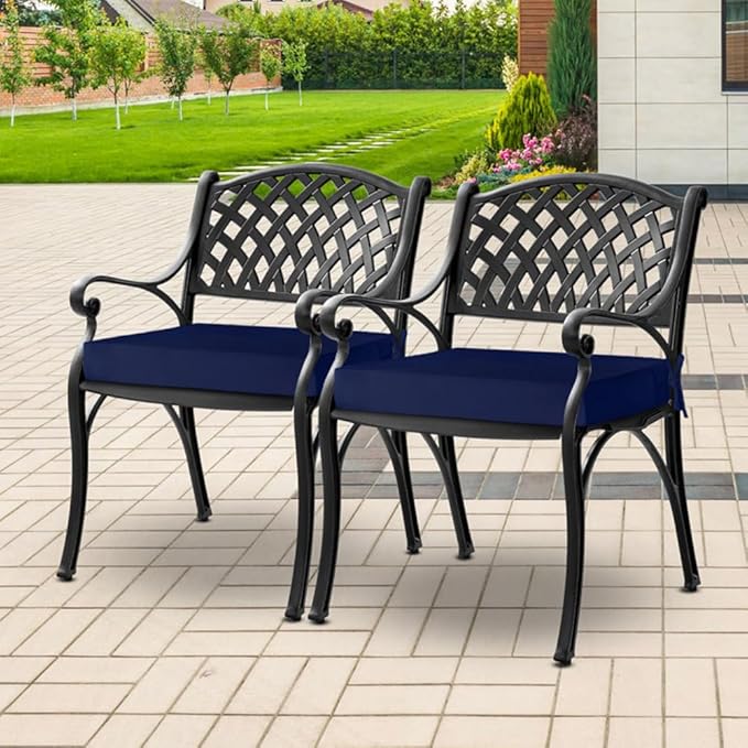 downluxe Waterproof Outdoor Chair Cushions for Patio Furniture, 19" x 19" x 2" Patio Chair Cushion with Adjustable Ties & Portable Handle, Square Outdoor Cushion with Removable Cover, Navy, 2 Pack
