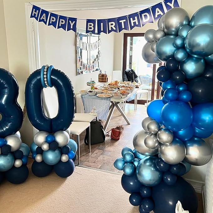 Blue Balloon Set 60Pcs 12 Inch Metallic Chrome Pearl Light Blue Latex Balloons Macaron Baby Helium Balloon for Birthday Baby Shower Winter Wedding Blue Party Decorations