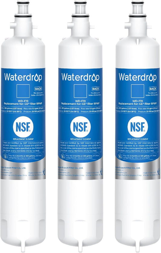 Waterdrop RPWF Refrigerator Water Filter (NOT RPWFE), Replacement for GE® RPWF, DWF-36, R-3600, MPF15350, OPFG3-RF300, WF277, RWF1063, 3 Filters