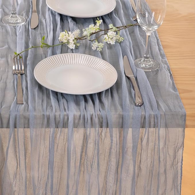 MLMC Grey Table Runner Cheesecloth Table Runner 10ft Sheer Rustic Gauze Cheese Cloth Centerpiece Decor 35x120 Inches for Wedding Party Bridal Shower Birthday Winter Decor