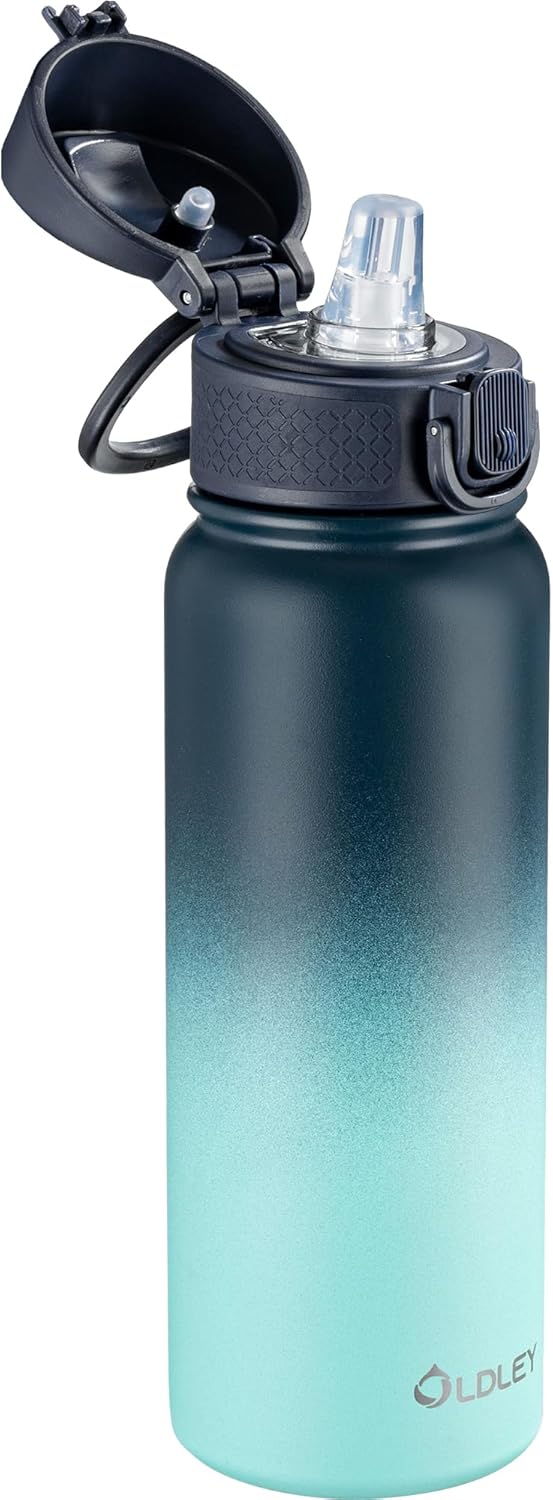 OLDLEY 20 Oz Insulated Stainless Steel Water Bottle For Kids, With Straws Leak-proof, Kids Water Bottles For School Boys Girls,Blue Green