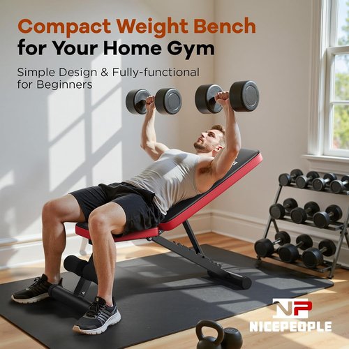 NICEPEOPLE Adjustable Weight Bench - 660LBS Capacity Home Gym Bench with 8 Backrests | Compact & Foldable Design