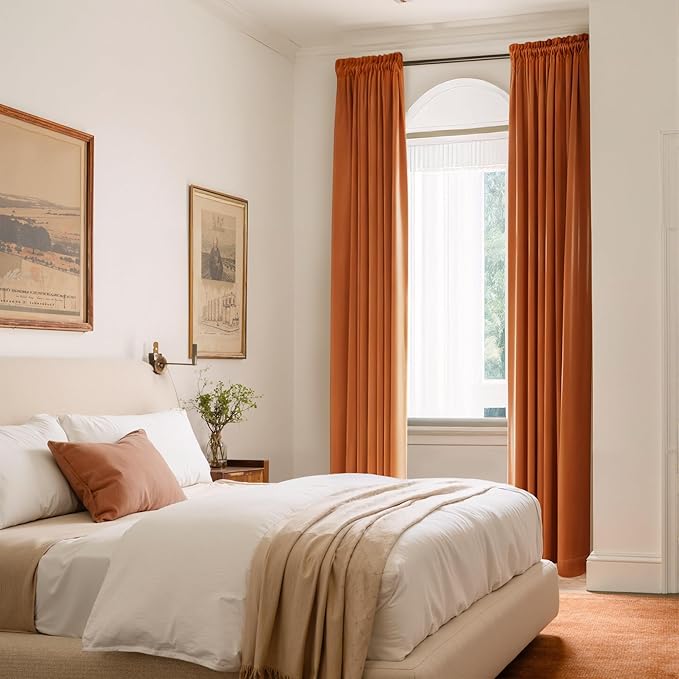 NICETOWN Orange Velvet Curtains 96 inch Long