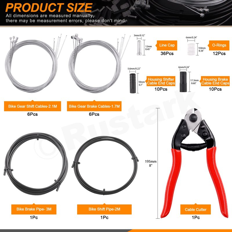 Rustark Stainless Steel Bike Cable Cutter and Brake Housing Cable Kit with End Caps and O-Rings for Mountain and Road Bikes