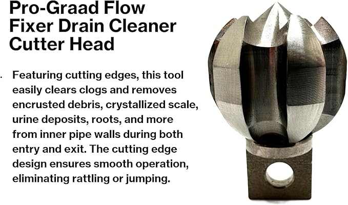 1.6” Flow Fixer Drain Cleaner Plumbing Snake Cutter Head for 2" - 3" Pipes, Clears & Scrapes Pipe Inner Walls, Fits 3/8”, 1/2" or 9/16” Cables, for Commercial & Residential Use