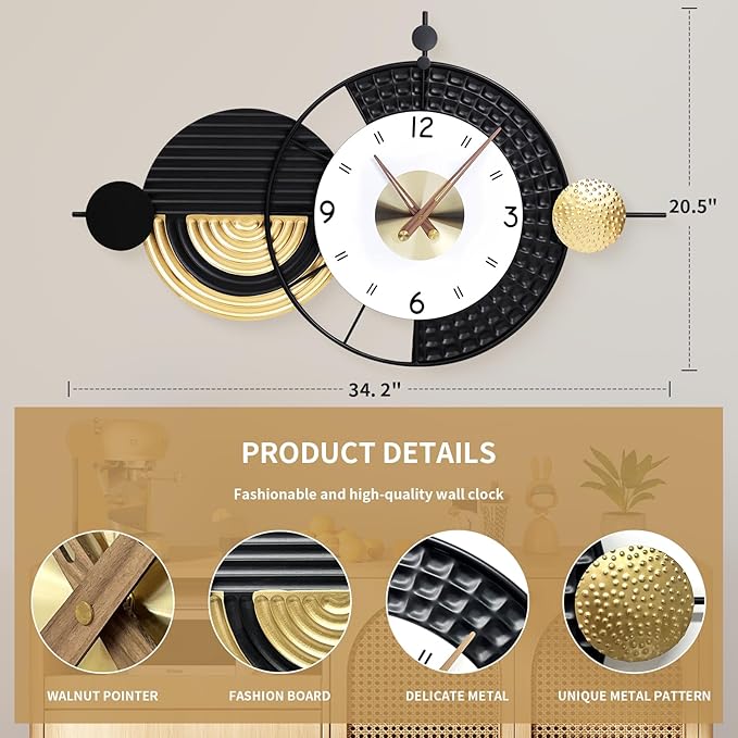 Large Modern Wall Clocks Big Wall Clock Nordic Style Metal Dial Battery