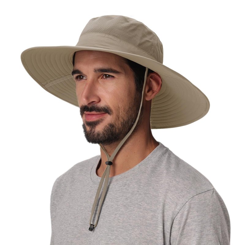 Home Prefer UPF50+ Mens Sun Hat Wide Brim Fishing Hat Foldable Large Brim UV Protection Sun Hat for Men Women Beach Gardening (Khaki)