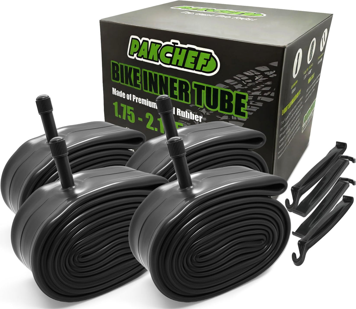 4 Pack Heavy Duty Bike Tubes for 26 x 1.75/1.95/2.10/2.125-32mm Schrader Valve - Thicker Butyl Rubber Bicycle Inner Tube for Mountain Road Cruisers City Bikes by PAKCHEF