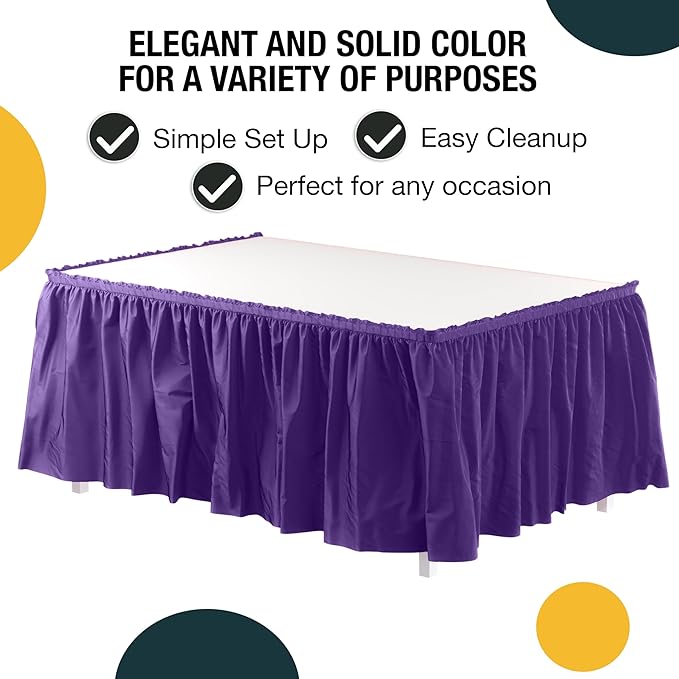 Exquisite Ruffle Table Skirt Purple 2 Pack 14 Ft Long Table Skirts for Rectangle Tables 6ft Plus or Round Tables Skirts with Adhesive Strip for Gender Reveal Decor & Happy Birthday Parties