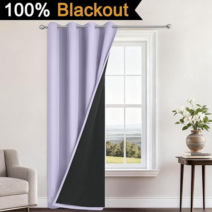 Yakamok 100% Blackout Curtains 96 Inches Long, 2 Thick Layers Heat and Full