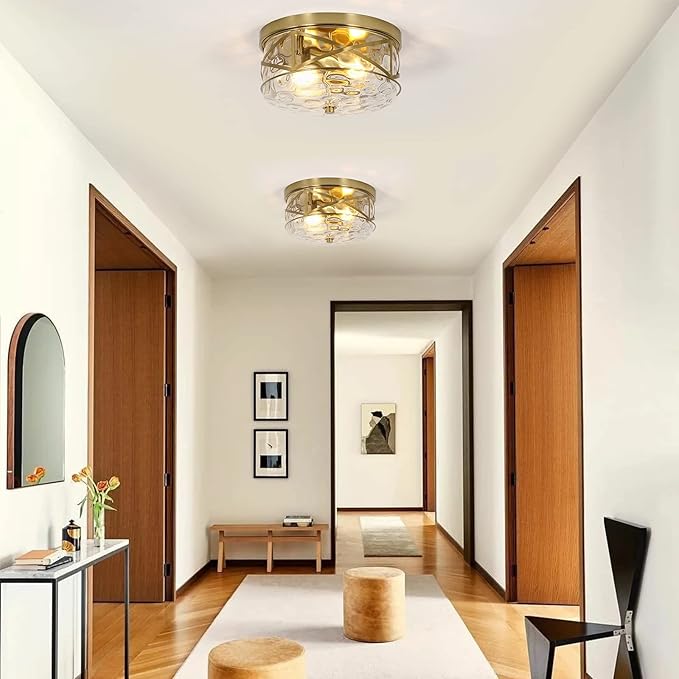 2-Light Flush Mount Ceiling Light Farmhouse Kitchen Island Ceiling Light with Bubble Glass Close to Ceiling Light Fixture for Living Room Bedroom Foyer Hallway