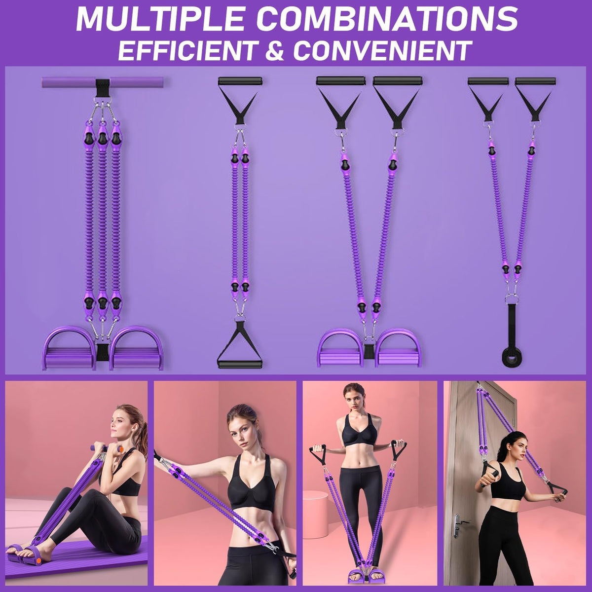 Skiennix Adjustable Foot Pedal Resistance Band - 4-Tube Ankle Puller for Full Body Workout | Purple