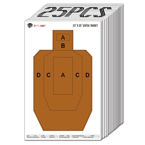 ATFLBOX 23" x 35" IPSC/USPSA Practice Paper Shooting Targets, Competition Torso Target, Paper Silhouette Shooting Target, Suitable for Pistol, Rifle, Handgun, shotgun shooting range training (25 PACK)