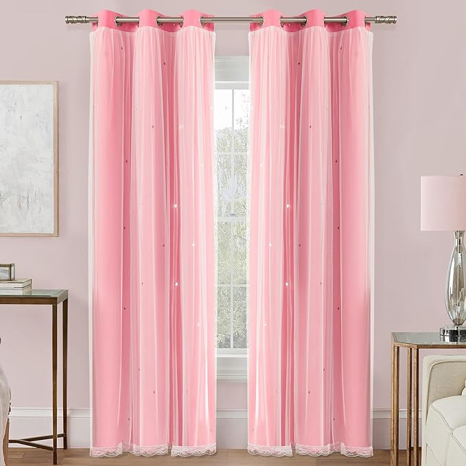 XiDi Pink Curtains for Bedroom Decor, Girls Room Blackout Curtains, Kids Room