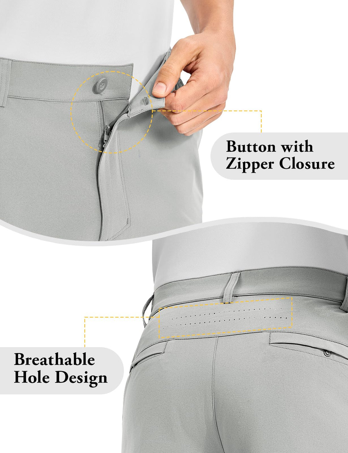 TBMPOY Men's Casual Shorts 10" Quick Dry Lightweight Stretch Golf for Flat Front Work Dress Hiking Shorts Elastic Waist Light Grey 38