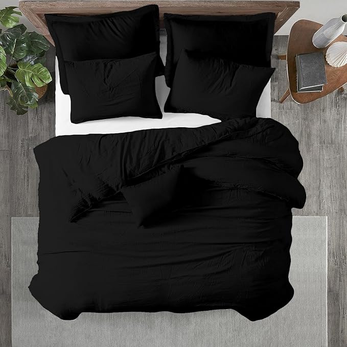 600 Thread Count 100% Egyptian Cotton Premium Duvet Cover - Breathable All Season Comforter Cover with Zipper Closure & Corner Ties | Smooth Sateen Weave (Twin/TwinXL 1 Pc Duvet Cover, Black)