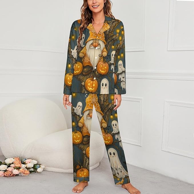 Lemons Leaves Ceramic Style Womens Pajama Set Long Sleeve Pajamas Top And Pants Soft Loungewear Pjs Sets