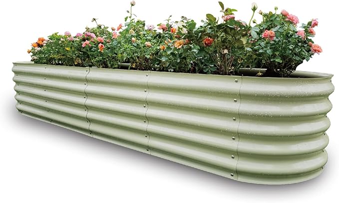 Gardmax Galvanized Raised Garden Bed, Lightweight Planter Boxes Outdoor with Easy Assembly, Large Garden Bed for Vegetables, Fruits, Flower Milk White 8x2x1.5 FT