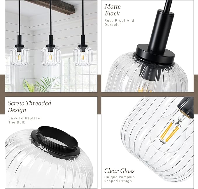 Glass Pendant Lights Kitchen Island, 1-Light 5.9" Black Modern Pendant Light with Clear Glass and Rods, Mini Hanging Lighting for Kitchen Sink Bathroom Bedroom, OS-YQ7749-1PBK