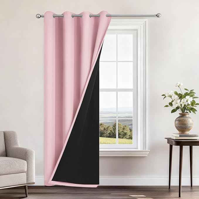 Yakamok 100% Blackout Curtains 84 Inches Long, 2 Thick Layers Heat and Full