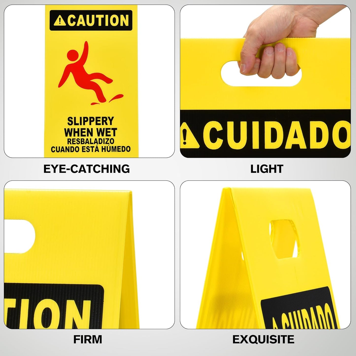 MATTHEW CLEANING 25'' Industrial Wet Floor Sign 3 Pack 2-Sided Durable Corrugated Plastic Birght Yellow Multilingual Warning Signs Commercial Caution Wet Fold-out Floor Signs For Indoors
