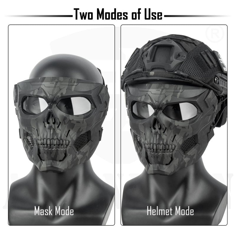 ACTIONUNION Airsoft Mask Full Face Skull Balaclava Face Mask Men Skeleton Mask Tactical Protective Paintball Mask Cosplay Costume (Black)