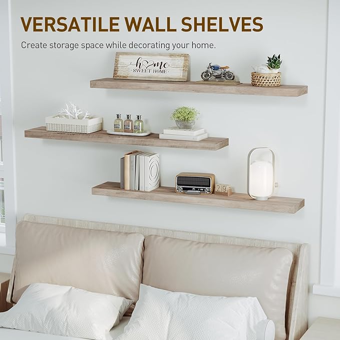 RALGEND Floating Shelves for Wall, 47.2" Large Grey Wall Shelf Set of 3