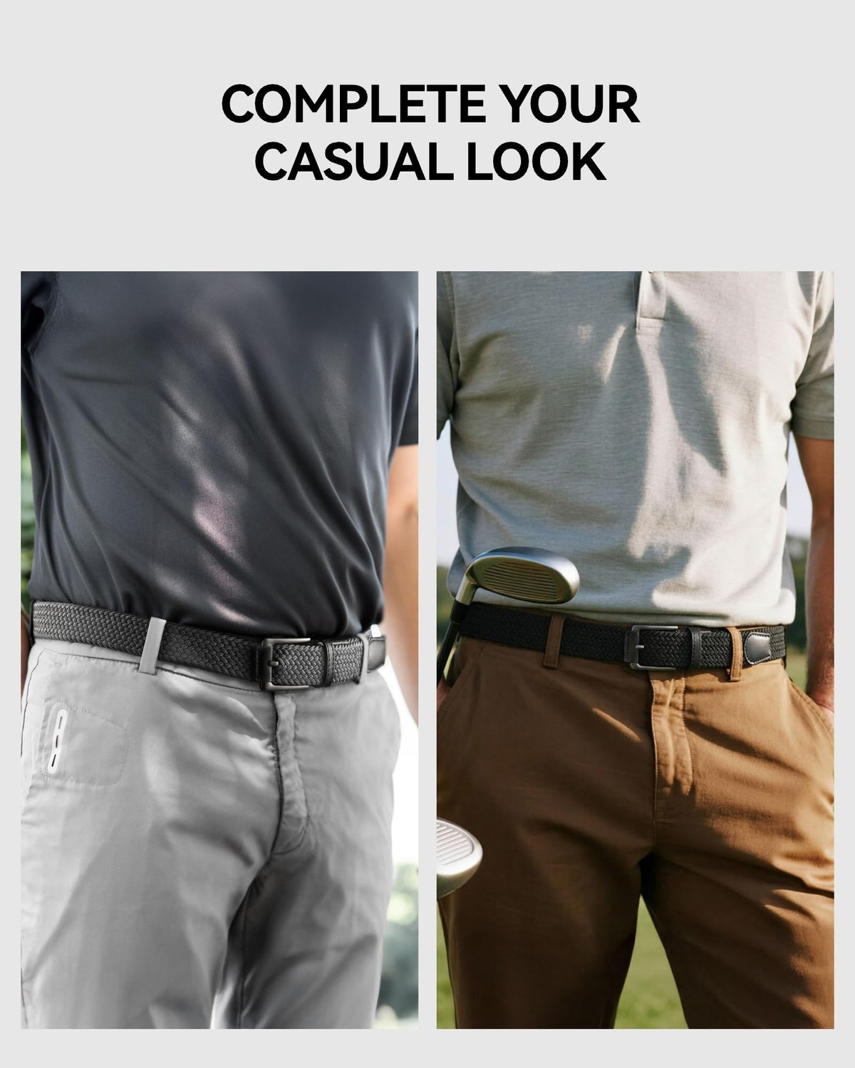 CHAOREN Stretch Belt Men 2 Pack - 1 3/8" Braided Golf Belts For Men - Casual Elastic For Pants and Jeans