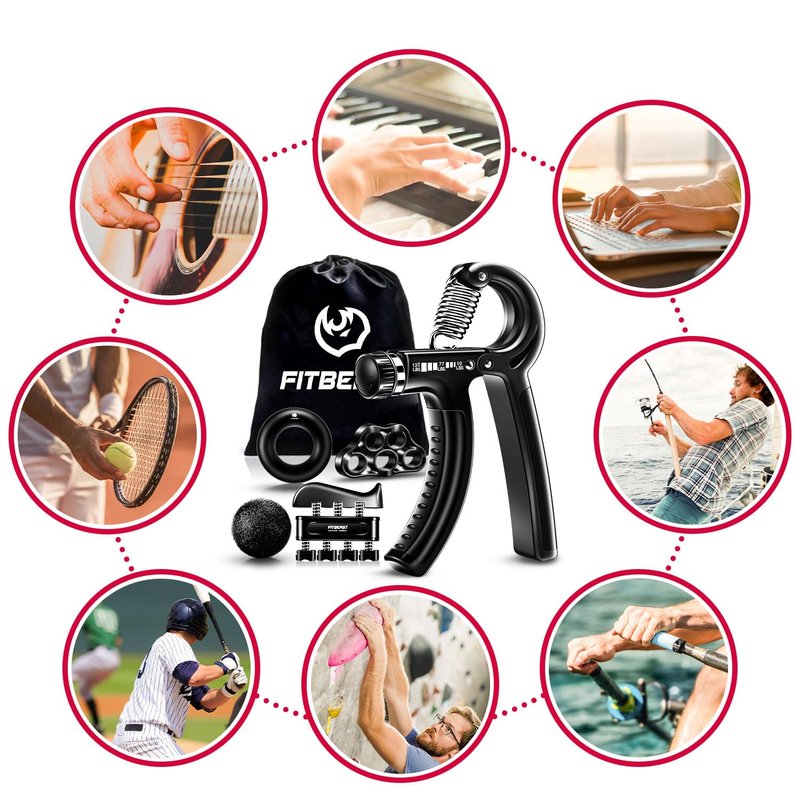 FitBeast Grip Strengthener Forearm Strengthener Hand Grips Strengthener Kit - 5 Pack Adjustable Resistance (Black)