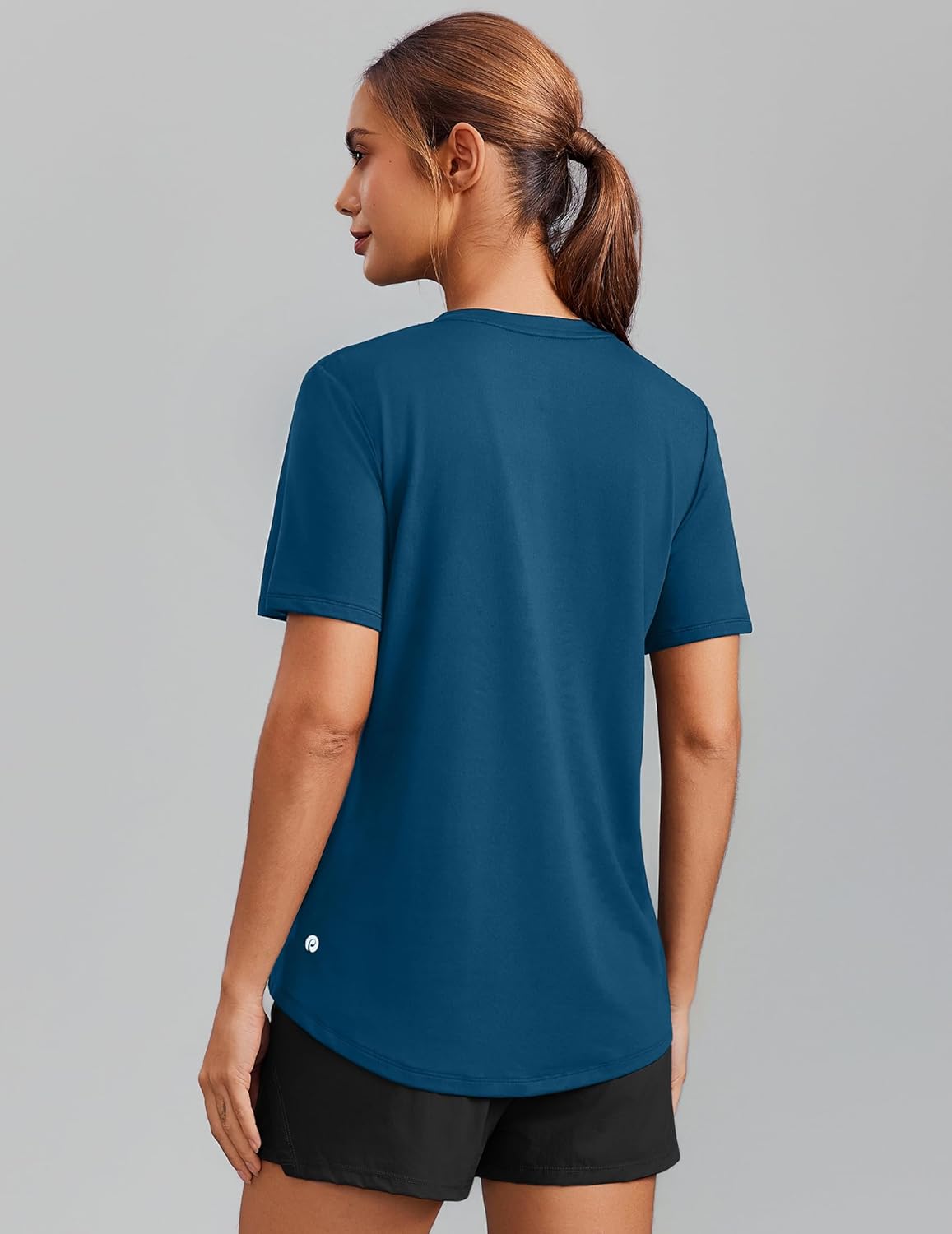 PINSPARK Women's Soft Workout Tops - Short Sleeve V-Neck, Moisture-Wicking, UPF 50+ Sun Protection, Quick Dry Gym Shirts