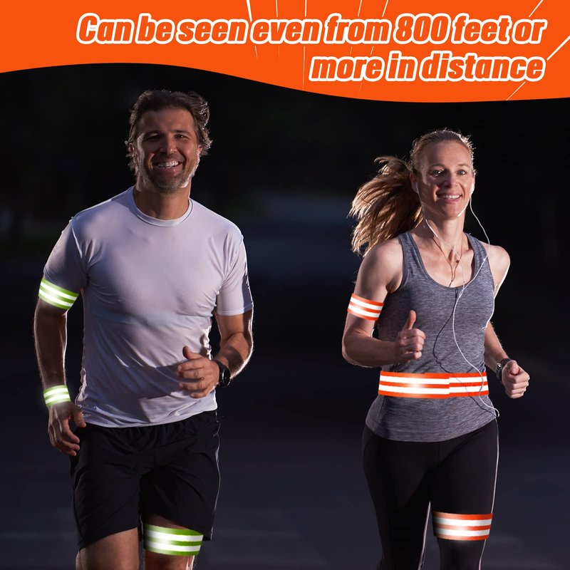 Yilloog 100 Pcs Reflective Arm Bands for Night Walking Reflector Bands Wrist Arm Ankle Leg High Visibility Reflective Gear Safety Reflector Tape Straps for Cycling and Running(Green, Orange)