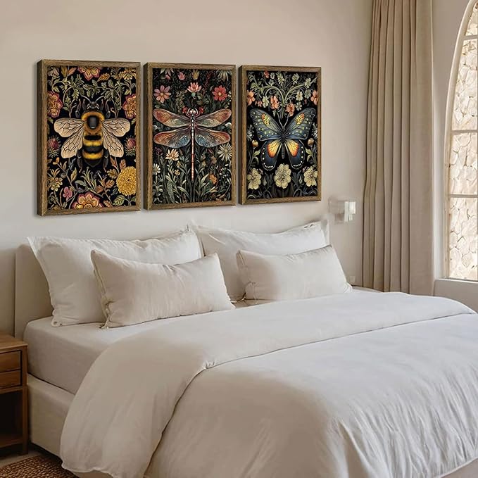 3 Pcs Framed Retro Insect Wall Art Decoration Paintings