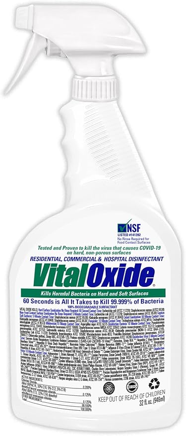 Vital Oxide Disinfectant, Deodorizer, Cleaner, Food-Contact Sanitizer, Virucide –(EPA registration #82972-1) – Kills Mold & Mildew, Eliminates Odors – 32 oz
