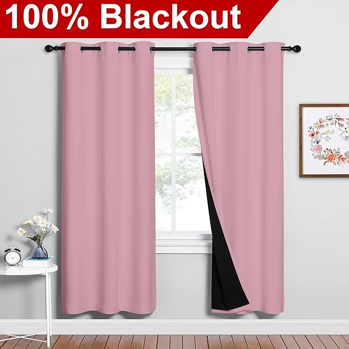 NICETOWN Crystal Pink Full Shade Curtain Panels, Pair of Energy Smart & Noise