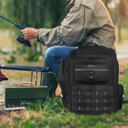 Shupaii Fishing Backpack with Rod Holders, 45L Large Water-Resistant Tackle Box Backpack, Fishing Gear Gifts for Men Father