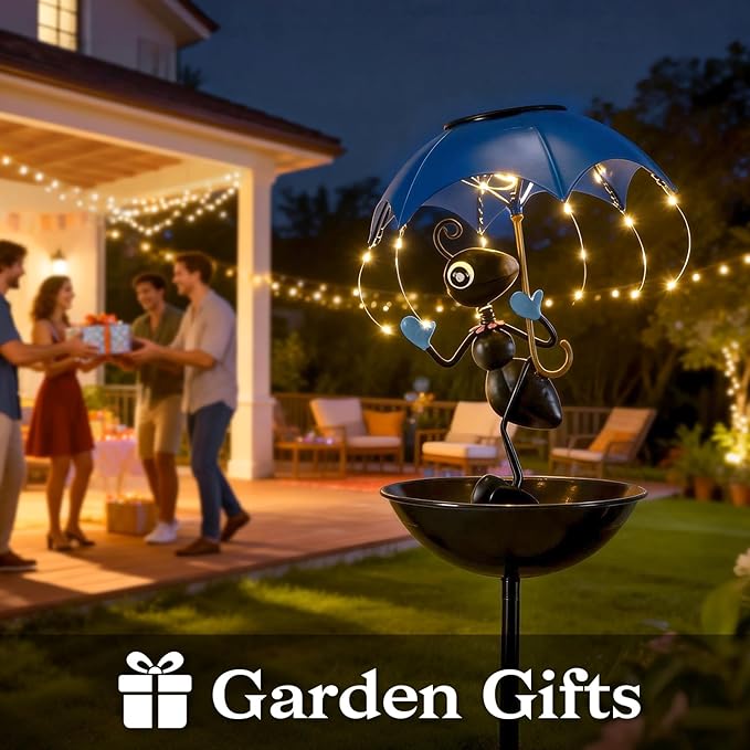 Solar Bird Feeders for Outdoors, Ants Garden Decor, Decorative Wildbird Cardinals Hummingbirds Feeders Lights with Stand, Gifts for Women Mom Outside Yard Path Lawn Omaments Decoration