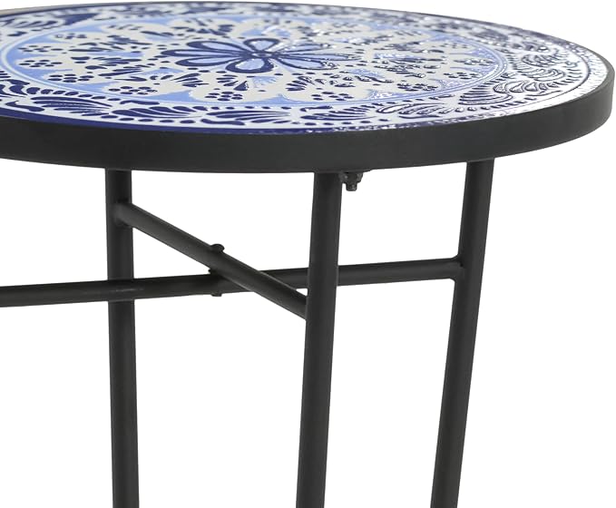 Merax Patio Side Table for Small Space, 23" Height Metal Outdoor Indoor Round Side Table, French Country Style, Small End Table for Patio Yard Porch Balcony Garden Bedside Plant Stand, Brown+Black