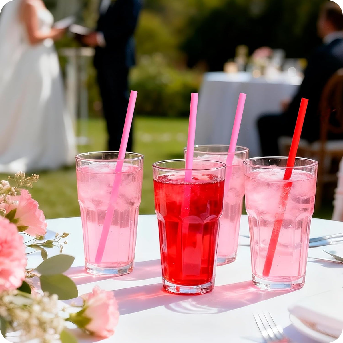Skiennix Heart Shaped Pink Straws - 50pcs Individually Wrapped Disposable Drinking Straws for Parties & Events