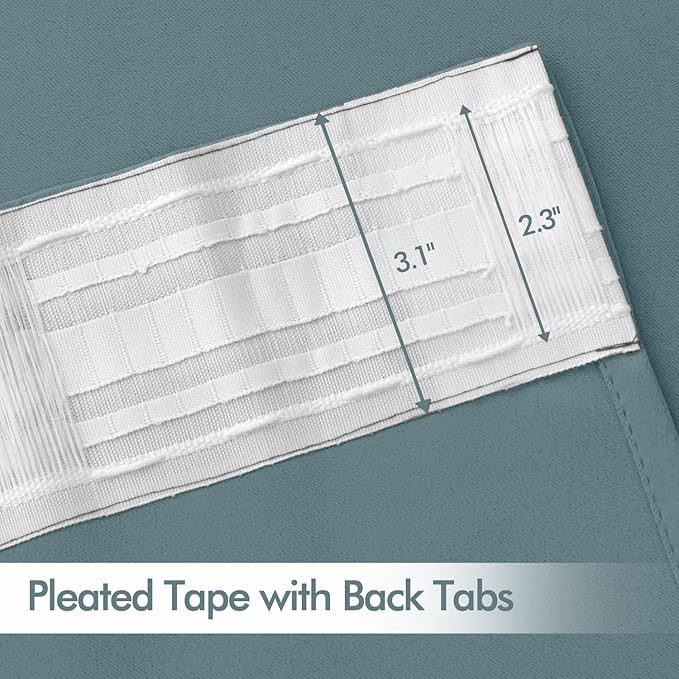 MIULEE Greyish Blue Back Tab Blackout Curtains 72 Inches Long 2 Panels Set
