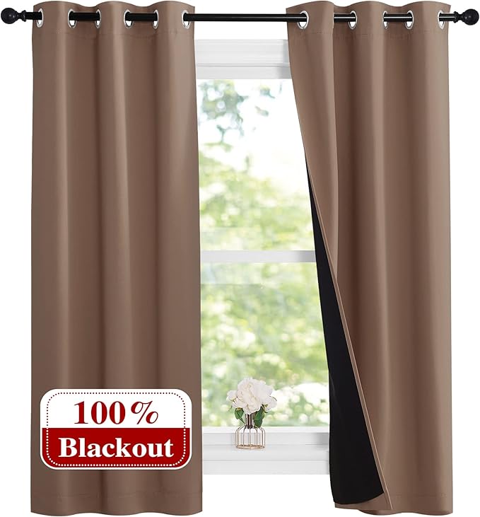 NICETOWN Cappucciono Kitchen Full Blackout Short Curtain Panels, Super Thick