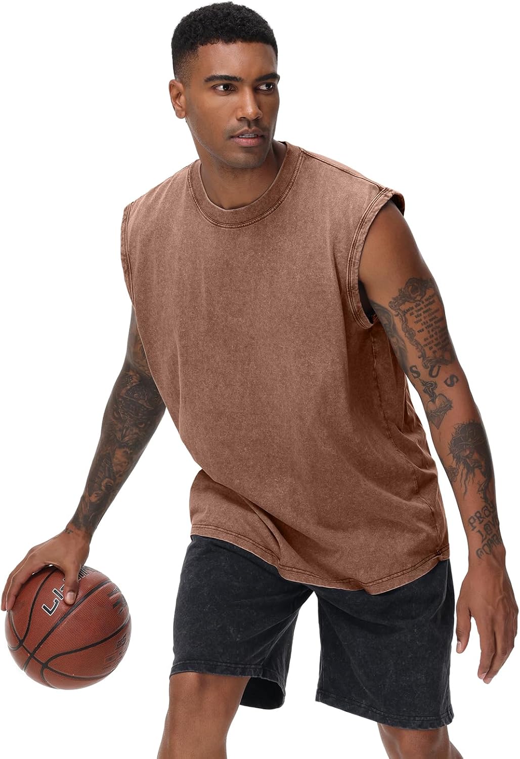 Skiennix Men's Muscle Tank Top - Acid Wash Sleeveless Gym Shirt for Running & Beach | Loose Fit