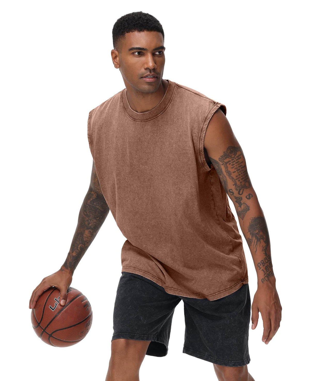 SnowElve 3 Pack Mens Workout Tank Tops Sleeveless Tee Shirts Men Muscle Shirt Gym Acid Wash T Shirts Running Beach Loose Fit Tee(ACGYCF,M)