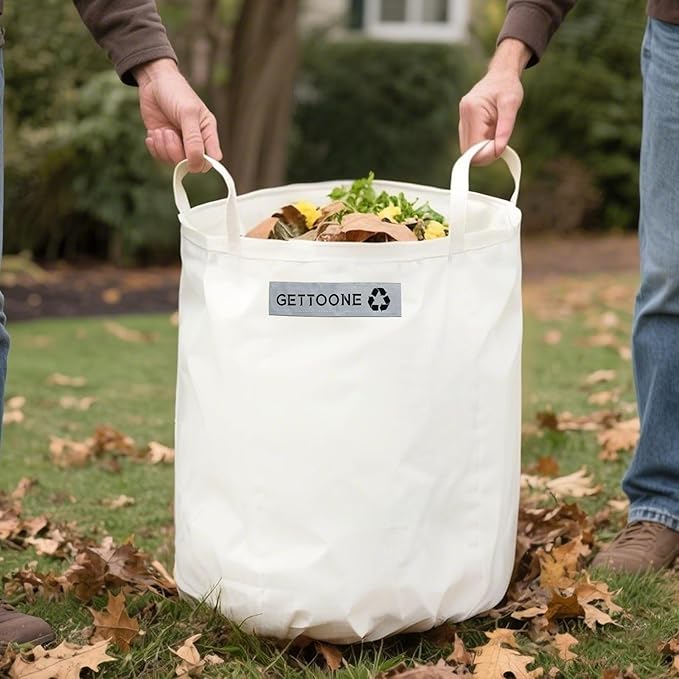 Collapsible Canvas Garden Bag 20 Gallon, Heavy Duty Reusable Lawn and Leaf Yard Waste Bag with 4 Handles, Tear-Resistant for Lawn Clippings, Storage, Moving
