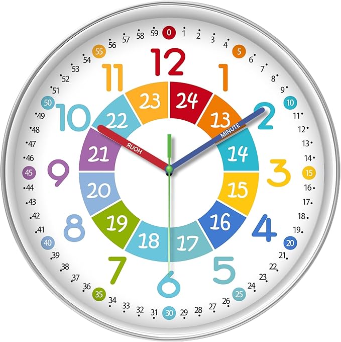 XFM Learning Clock for Kids Silent Non Ticking Battery Operated Colorful