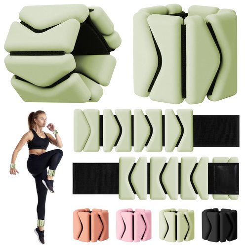 Wrist Weights, Wrist and Ankle Weights for Women, Adjustable 2LB Wearable Silicone Weighted Bangles(1LBs Each), Fits for Yoga, Pilates, Home Gym, Dance, Swimming, Jogging, Cardio, Strength Training, Set of 2 (Green)