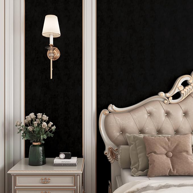 YENHOME 30"X200" Black Velvet Wallpaper Peel and Stick Black Vintage Velvet