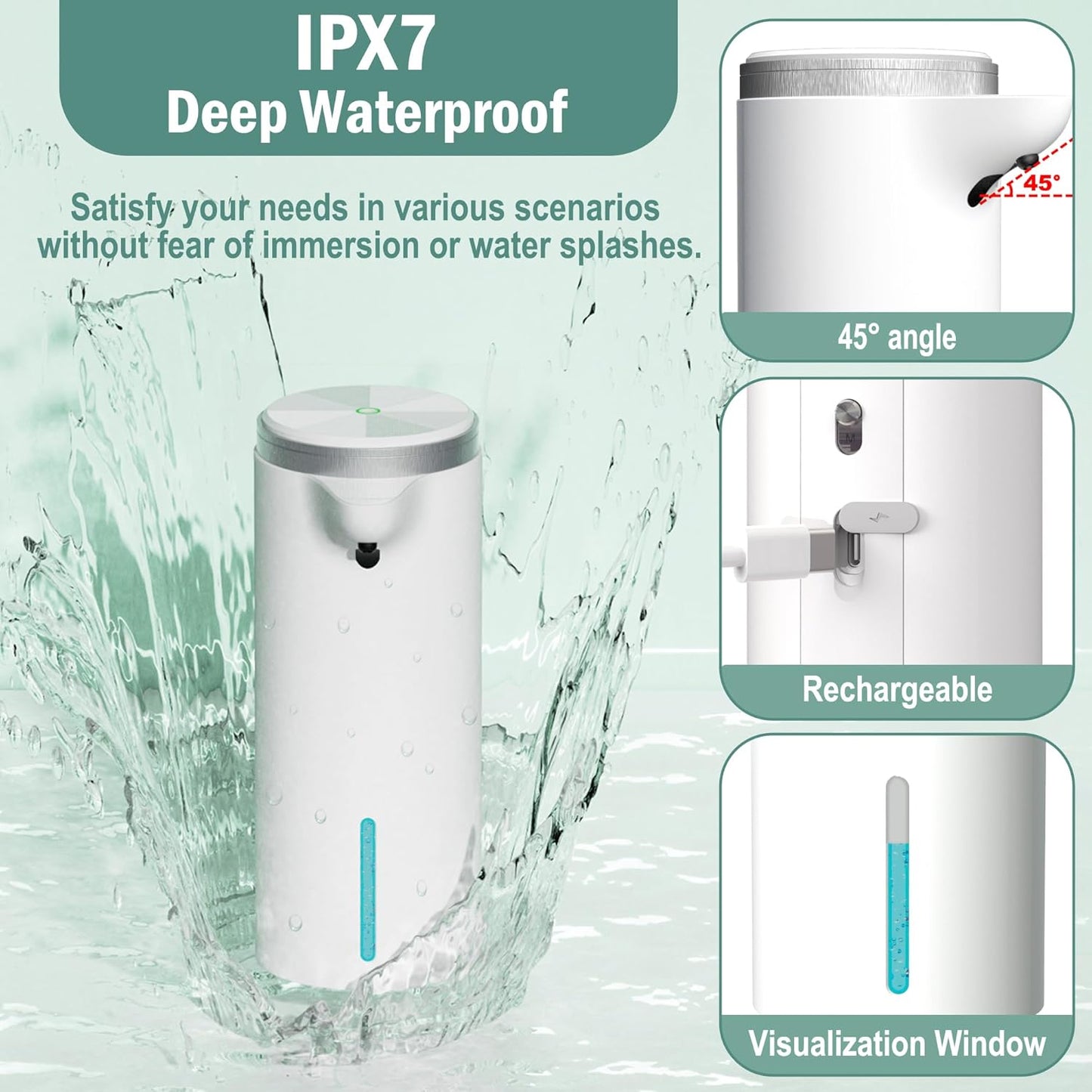 Automatic Foaming Soap Dispenser (Upgrade Auto & Manual Modes) - Adjustable Foam Volume - IPX7 Waterproof -1500mAh USB Rechargeable Touchless Hand Soap Dispenser