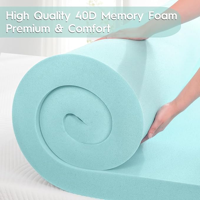 3 Inch Cooling Mattress Topper Twin, Ice Silk with Gel-Infused 40D Memory Foam Mattress Topper with Removable Soft Cover, Pressure Relief & Non-Slip (White, Twin)